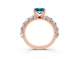 Rose gold Princess Cut Blue Topaz Prong Setting with Side Stones on a Pave Band_3
