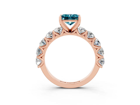 Rose gold Princess Cut Blue Topaz Prong Setting with Side Stones on a Pave Band_3