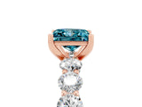 Rose gold Princess Cut Blue Topaz Prong Setting with Side Stones on a Pave Band_5