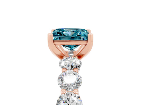 Rose gold Princess Cut Blue Topaz Prong Setting with Side Stones on a Pave Band_5