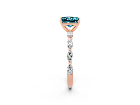 Rose gold Princess Cut Blue Topaz Ring with Marquise Side Stones and Prong Setting_2