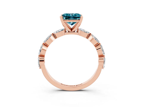 Rose gold Princess Cut Blue Topaz Ring with Marquise Side Stones and Prong Setting_3