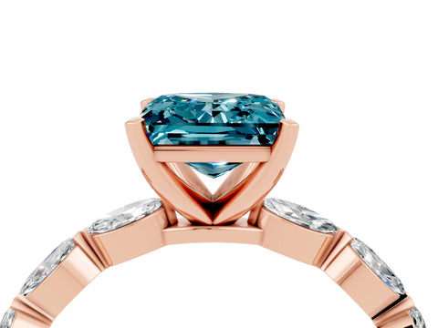 Rose gold Princess Cut Blue Topaz Ring with Marquise Side Stones and Prong Setting_4
