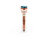 Rose gold Princess Cut Blue Topaz Ring with Milgrain Pavé Band and Four-Prong Setting_14