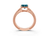 Rose gold Princess Cut Blue Topaz Ring with Milgrain Pavé Band and Four-Prong Setting_15