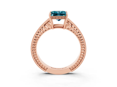 Rose gold Princess Cut Blue Topaz Ring with Milgrain Pavé Band and Four-Prong Setting_15