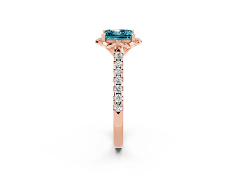 Rose gold Princess Cut Blue Topaz Ring with Pavé Band and Floral Prong Setting_2