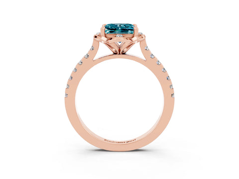 Rose gold Princess Cut Blue Topaz Ring with Pavé Band and Floral Prong Setting_3