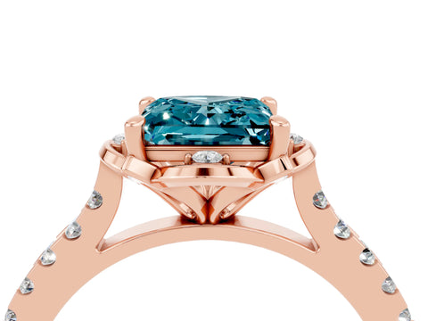 Rose gold Princess Cut Blue Topaz Ring with Pavé Band and Floral Prong Setting_4