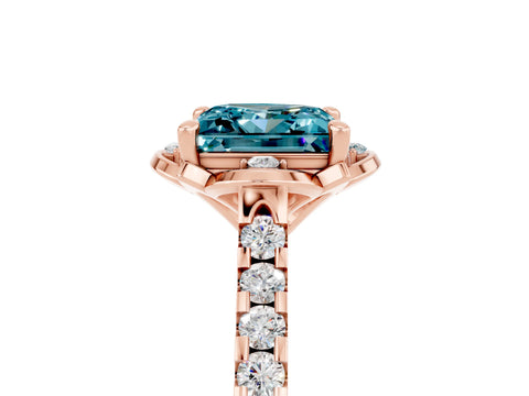 Rose gold Princess Cut Blue Topaz Ring with Pavé Band and Floral Prong Setting_5