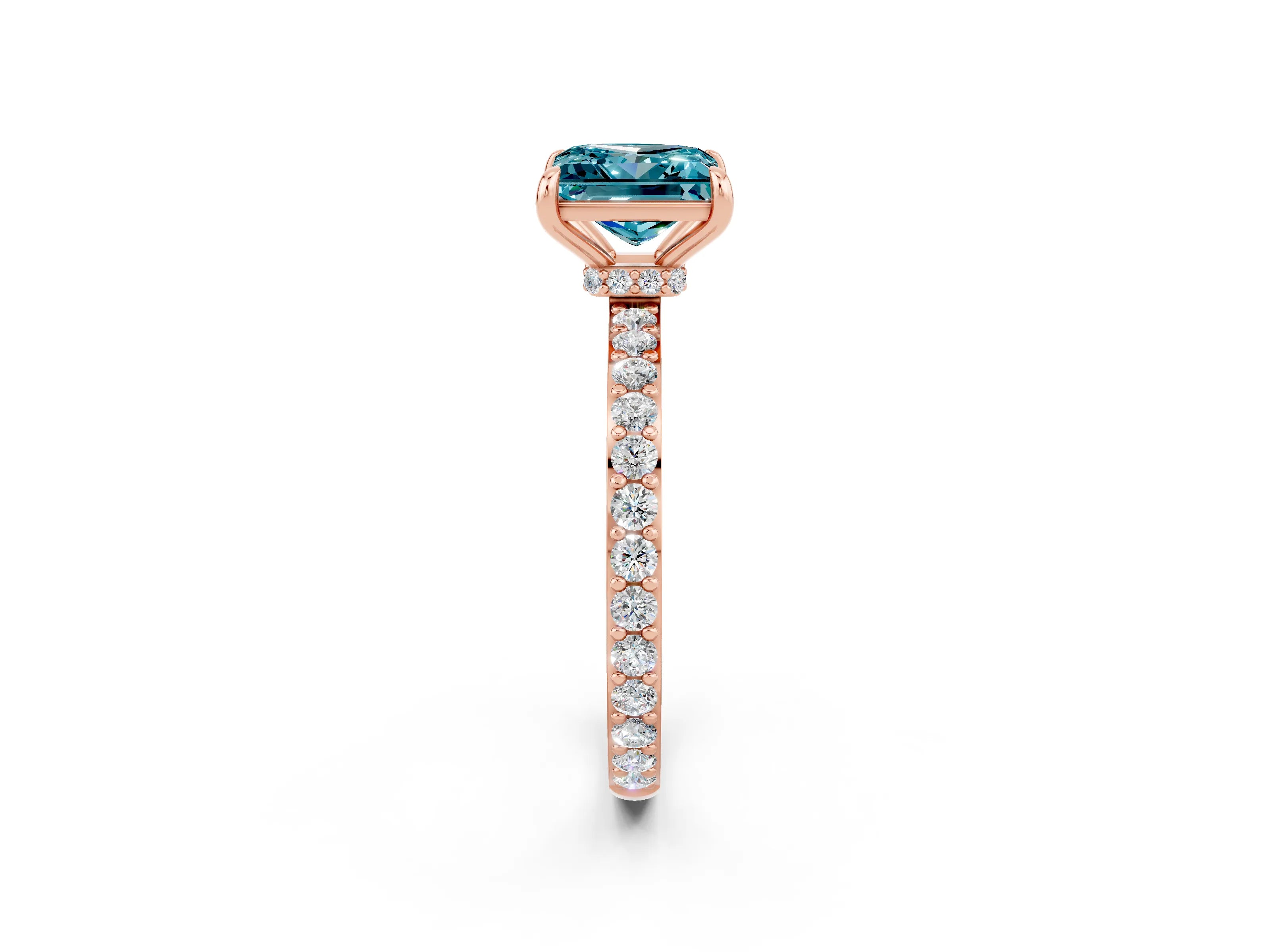 Rose gold Princess Cut Blue Topaz Ring with Pavé Band and Four-Prong Setting_2