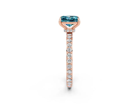 Rose gold Princess Cut Blue Topaz Ring with Pavé Band and Four-Prong Setting_2