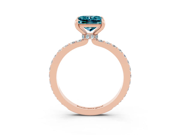 Rose gold Princess Cut Blue Topaz Pavé Engagement Ring with Round  Accents and Prong Setting