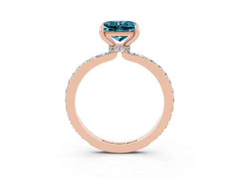 Rose gold Princess Cut Blue Topaz Ring with Pavé Band and Four-Prong Setting_3