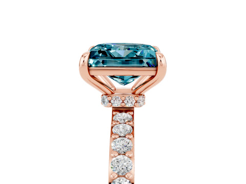 Rose gold Princess Cut Blue Topaz Ring with Pavé Band and Four-Prong Setting_5