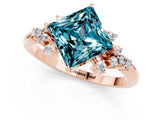 Rose gold Princess Cut Blue Topaz Ring with Side Stones and Four-Prong Setting_37