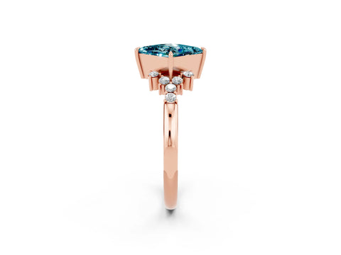 Rose gold Princess Cut Blue Topaz Ring with Side Stones and Four-Prong Setting_38
