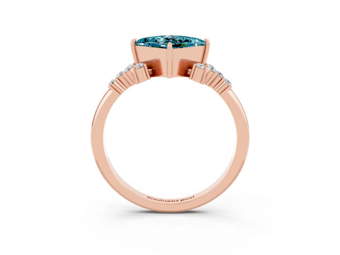Rose gold Princess Cut Blue Topaz Ring with Side Stones and Four-Prong Setting_39