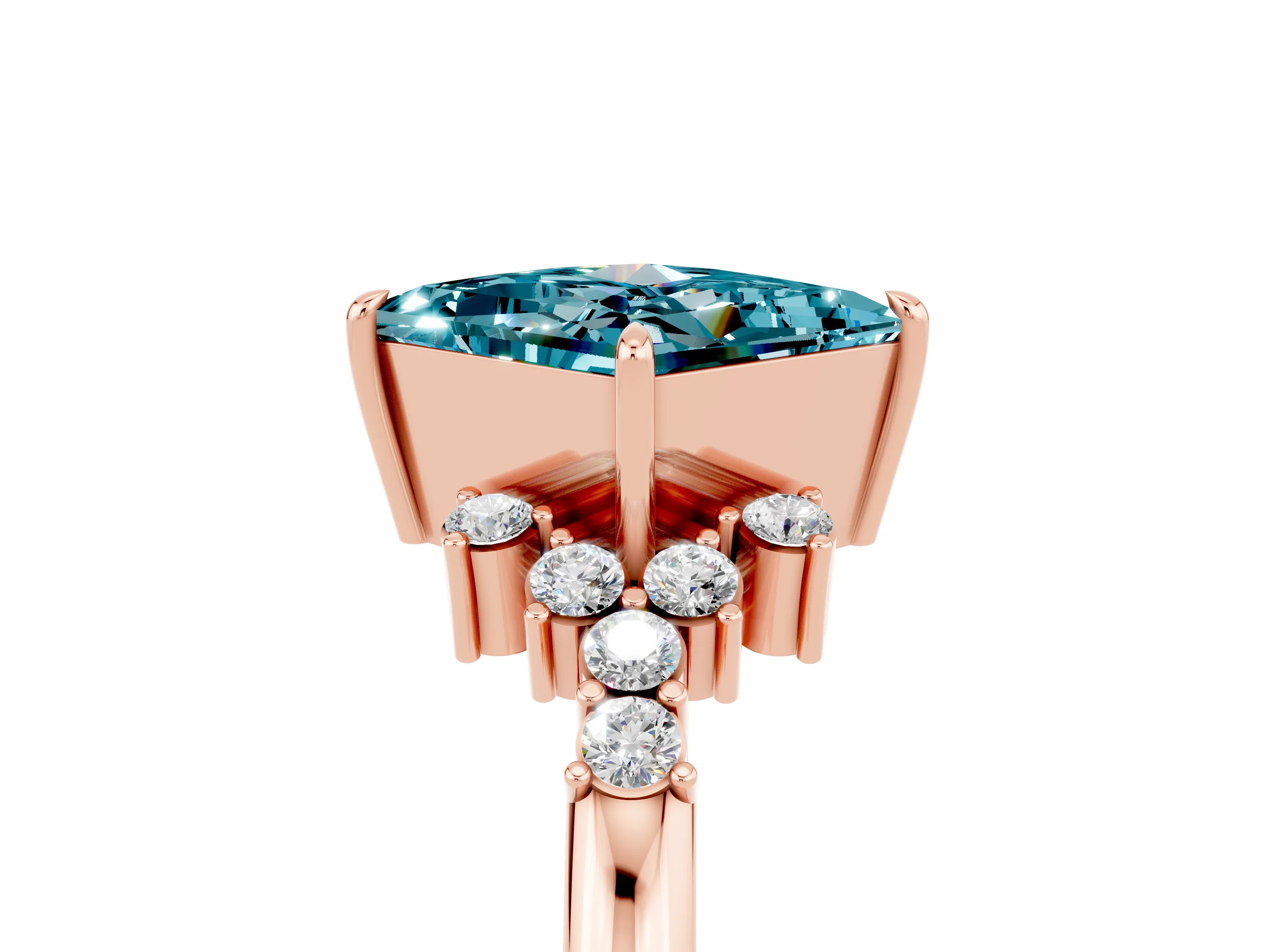 Rose gold Princess Cut Blue Topaz Ring with Side Stones and Four-Prong Setting_41
