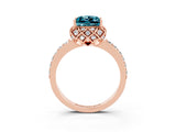 Rose gold Princess Cut Blue Topaz Scalloped Halo Engagement Ring with Round Shared Prong Band_15