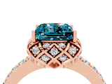Rose gold Princess Cut Blue Topaz Scalloped Halo Engagement Ring with Round Shared Prong Band_16
