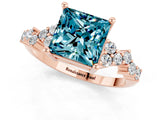 Rose gold Princess Cut Blue Topaz Scattered Round Accent Ring with Prong Setting_27
