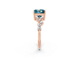 Rose gold Princess Cut Blue Topaz Scattered Round Accent Ring with Prong Setting_28