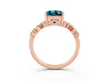 Rose gold Princess Cut Blue Topaz Scattered Round Accent Ring with Prong Setting_29