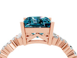 Rose gold Princess Cut Blue Topaz Scattered Round Accent Ring with Prong Setting_30