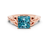 Rose gold Princess Cut Blue Topaz Solitaire Celtic Knot Ring with Four-Prong Setting_12