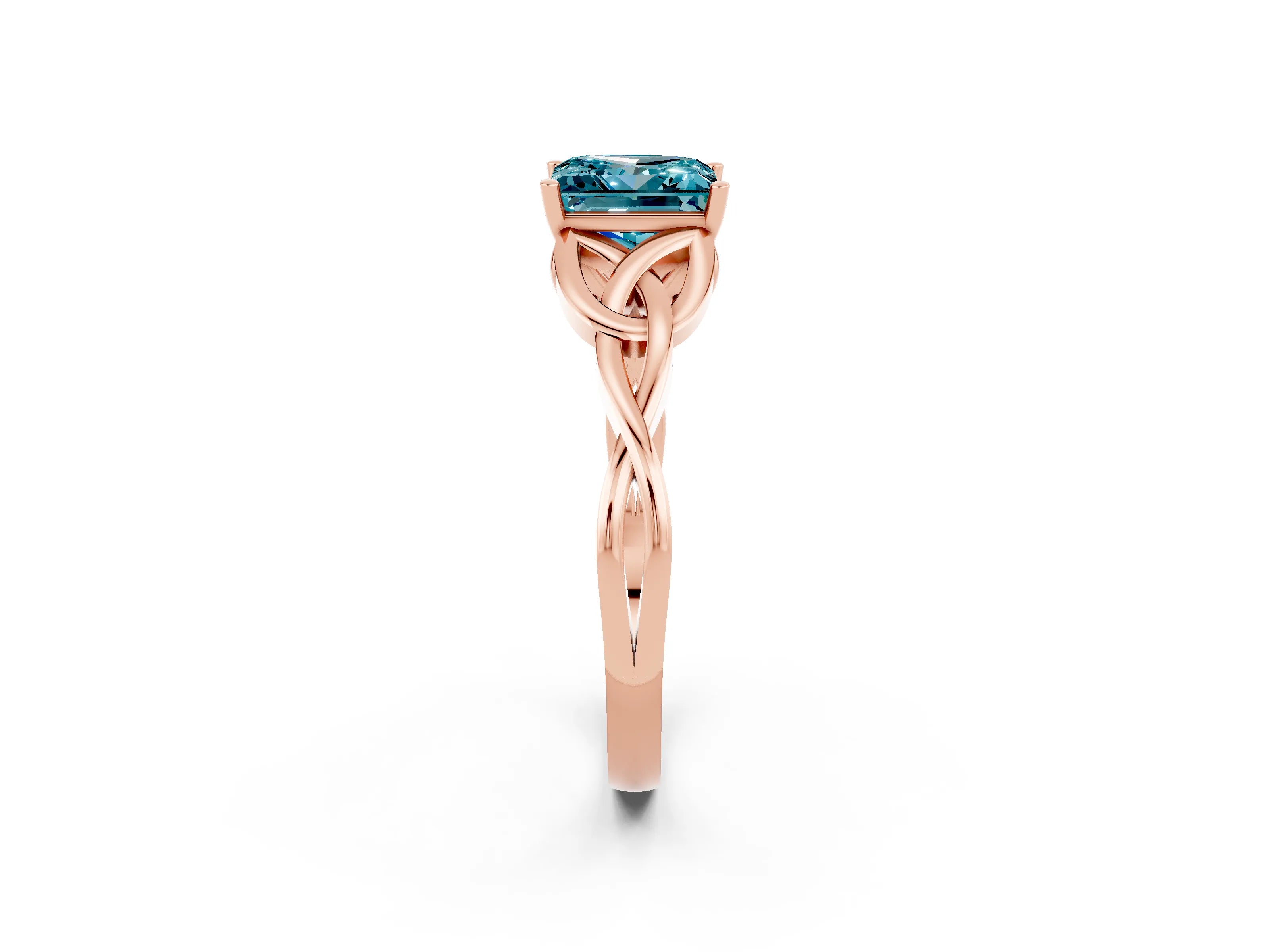 Rose gold Princess Cut Blue Topaz Solitaire Celtic Knot Ring with Four-Prong Setting_14