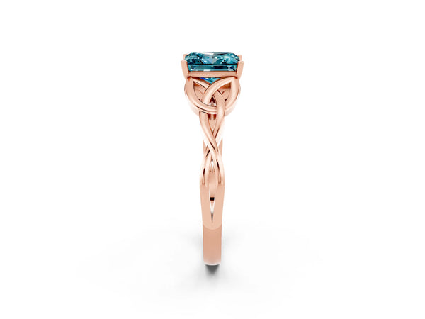 Rose gold Princess Cut Blue Topaz Solitaire Celtic Knot Ring with Four-Prong Setting