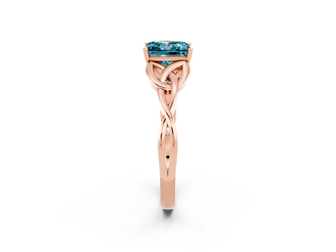Rose gold Princess Cut Blue Topaz Solitaire Celtic Knot Ring with Four-Prong Setting_14