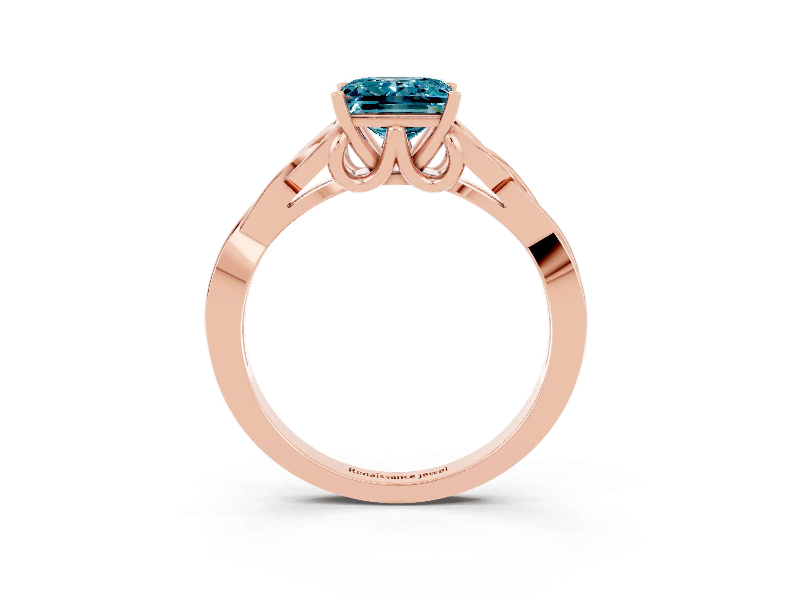 Rose gold Princess Cut Blue Topaz Solitaire Celtic Knot Ring with Four-Prong Setting_15