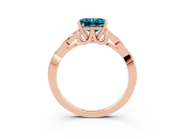 Rose gold Princess Cut Blue Topaz Solitaire Celtic Knot Ring with Four-Prong Setting