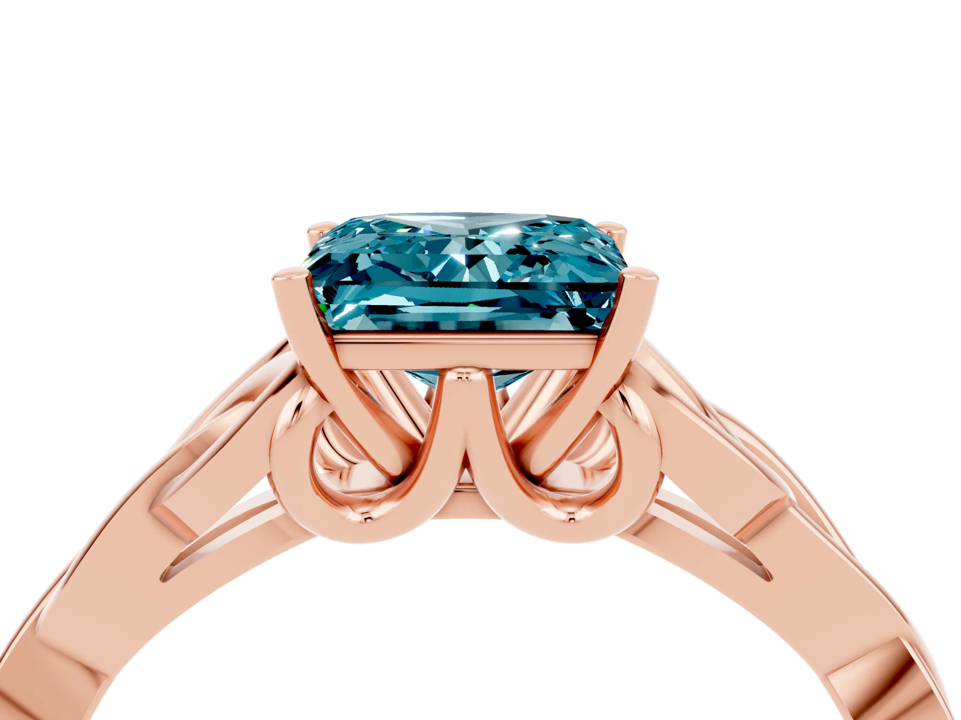 Rose gold Princess Cut Blue Topaz Solitaire Celtic Knot Ring with Four-Prong Setting_16