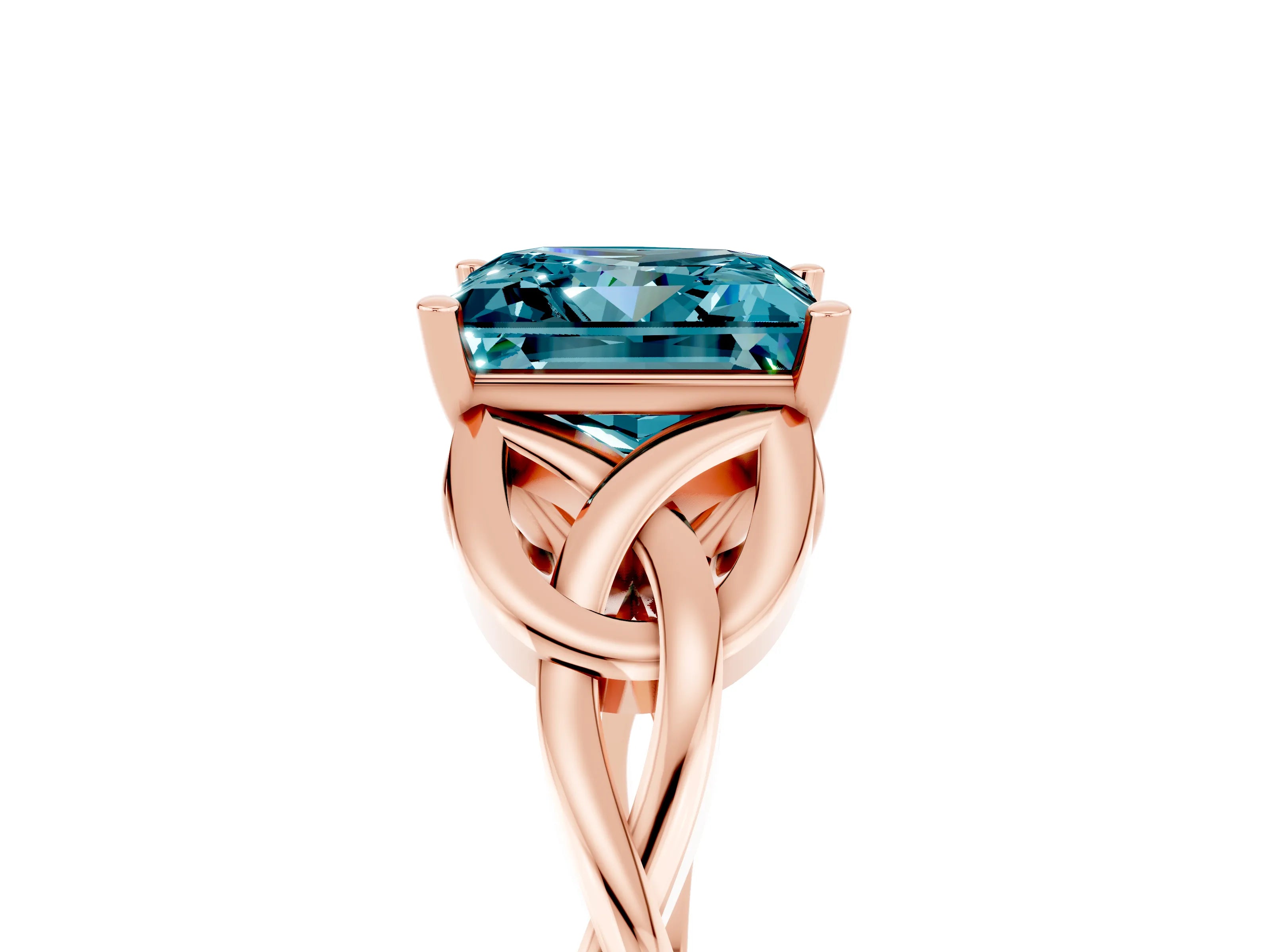 Rose gold Princess Cut Blue Topaz Solitaire Celtic Knot Ring with Four-Prong Setting_17