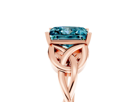 Rose gold Princess Cut Blue Topaz Solitaire Celtic Knot Ring with Four-Prong Setting_17