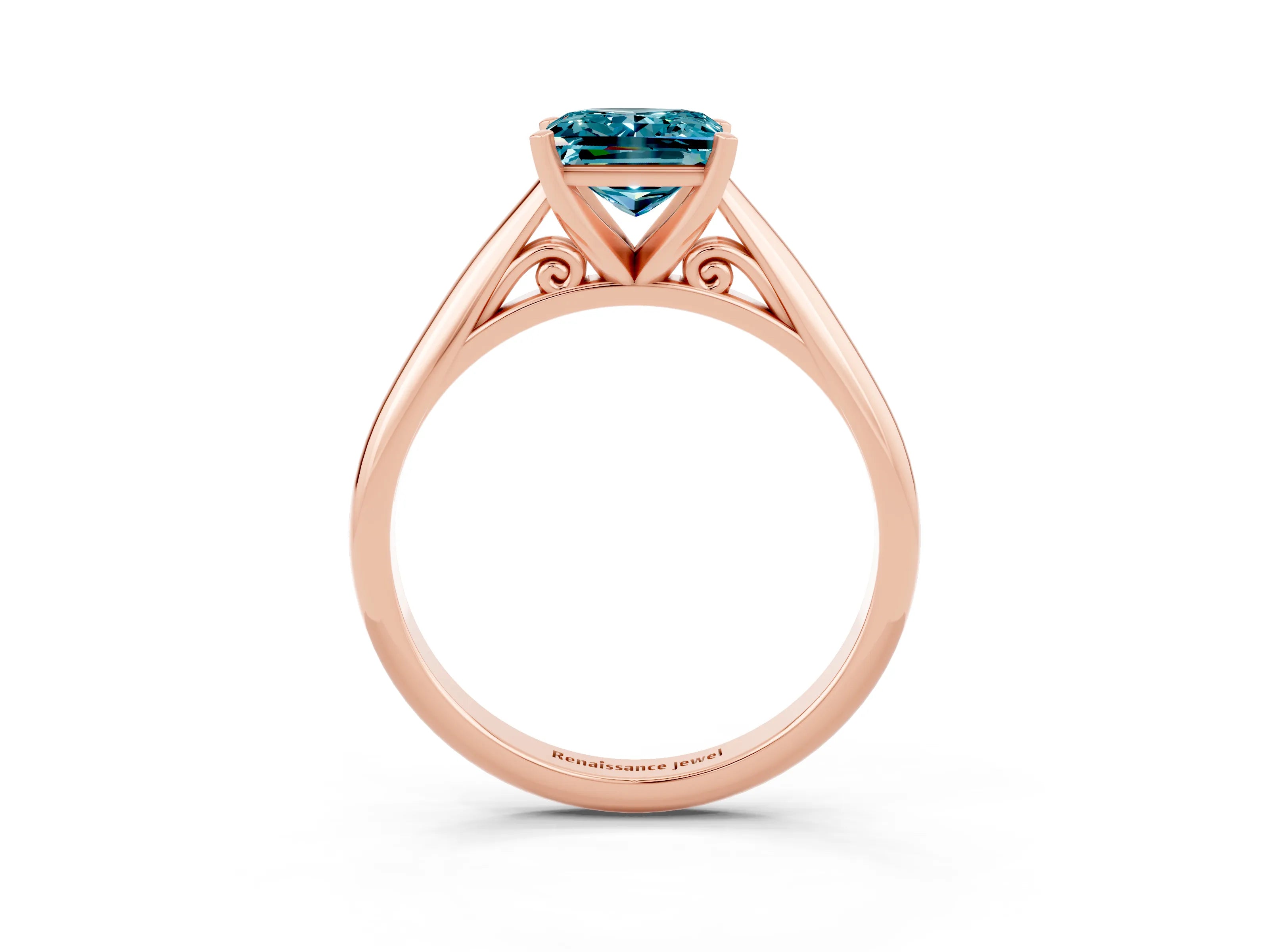 Rose gold Princess Cut Blue Topaz Solitaire Engagement Ring with Cathedral Setting and Four-Prong Mount_15