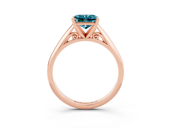 Rose gold Princess Cut Blue Topaz Solitaire Engagement Ring with Cathedral Setting and Four-Prong Mount