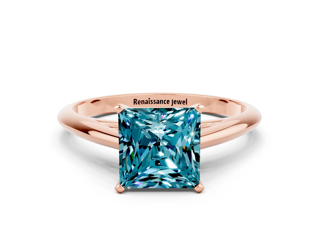 Rose gold Princess Cut Blue Topaz Solitaire Engagement Ring with Cathedral Setting and Four-Prong Mount_18