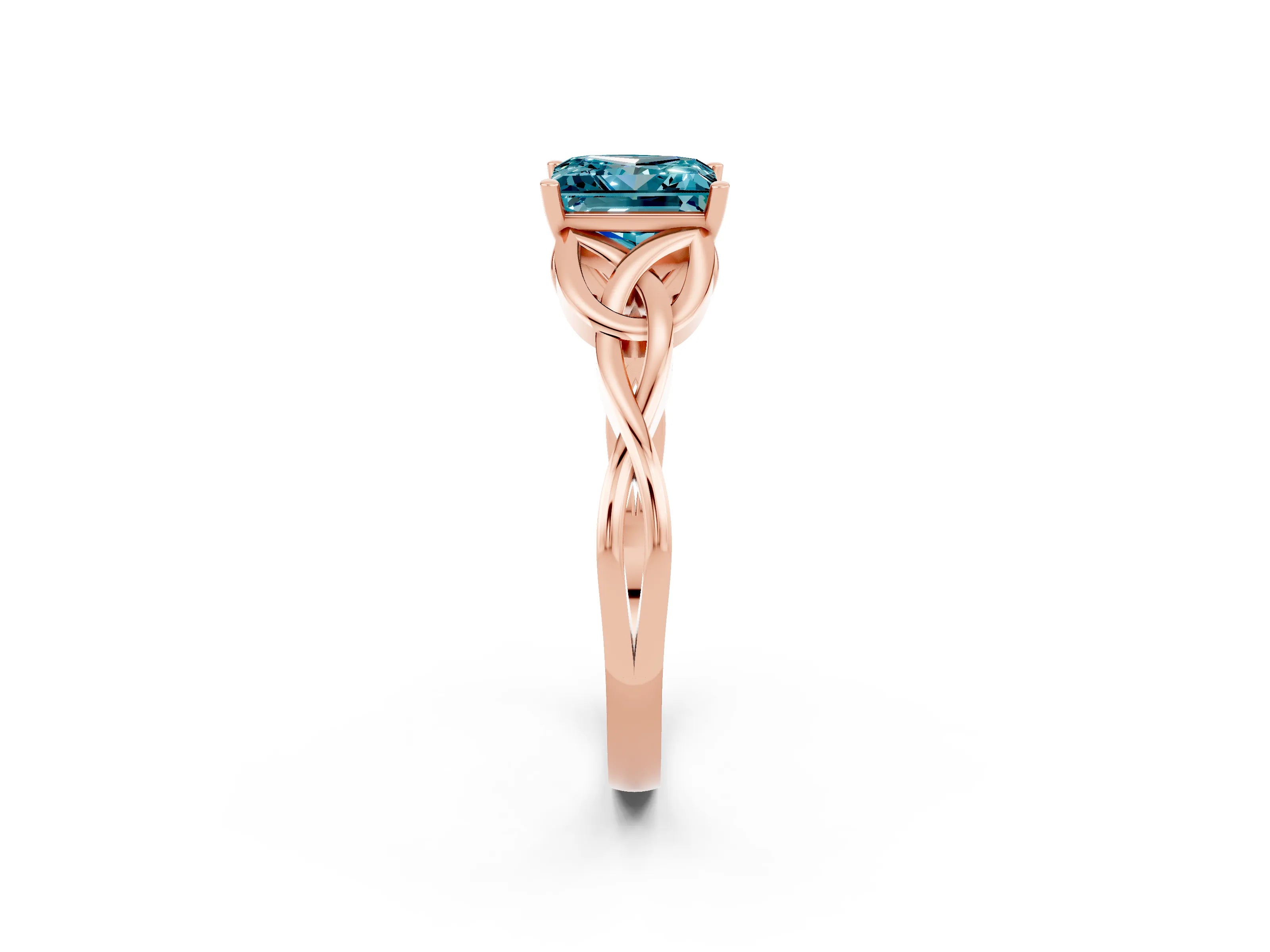 Rose gold Princess Cut Blue Topaz Solitaire Engagement Ring with Celtic Knot Band and Four-Prong Setting_2