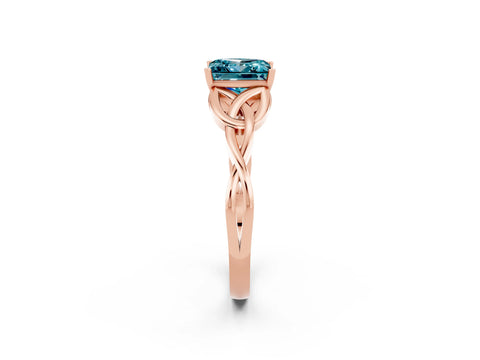 Rose gold Princess Cut Blue Topaz Solitaire Engagement Ring with Celtic Knot Band and Four-Prong Setting_2
