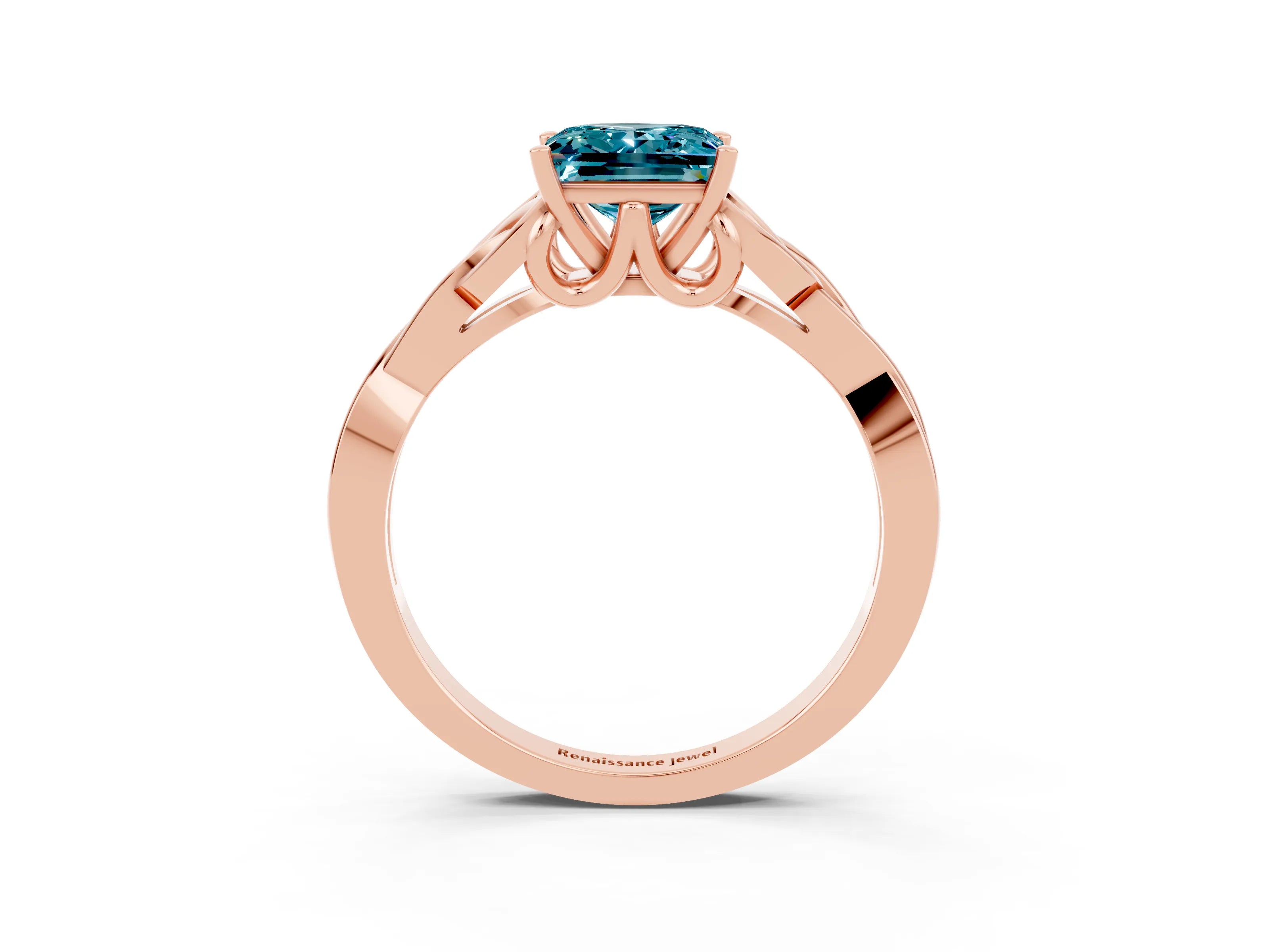 Rose gold Princess Cut Blue Topaz Solitaire Engagement Ring with Celtic Knot Band and Four-Prong Setting_3