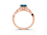 Rose gold Princess Cut Blue Topaz Solitaire Engagement Ring with Celtic Knot Band and Four-Prong Setting_3