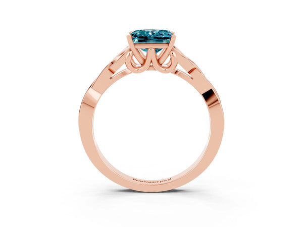 Rose gold Princess Cut Blue Topaz Solitaire Engagement Ring with Celtic Knot Band and Four-Prong Setting