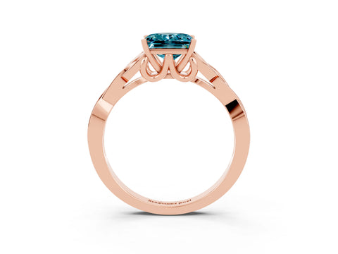 Rose gold Princess Cut Blue Topaz Solitaire Engagement Ring with Celtic Knot Band and Four-Prong Setting_3