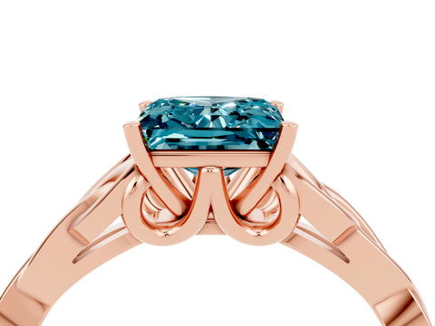 Rose gold Princess Cut Blue Topaz Solitaire Engagement Ring with Celtic Knot Band and Four-Prong Setting_4