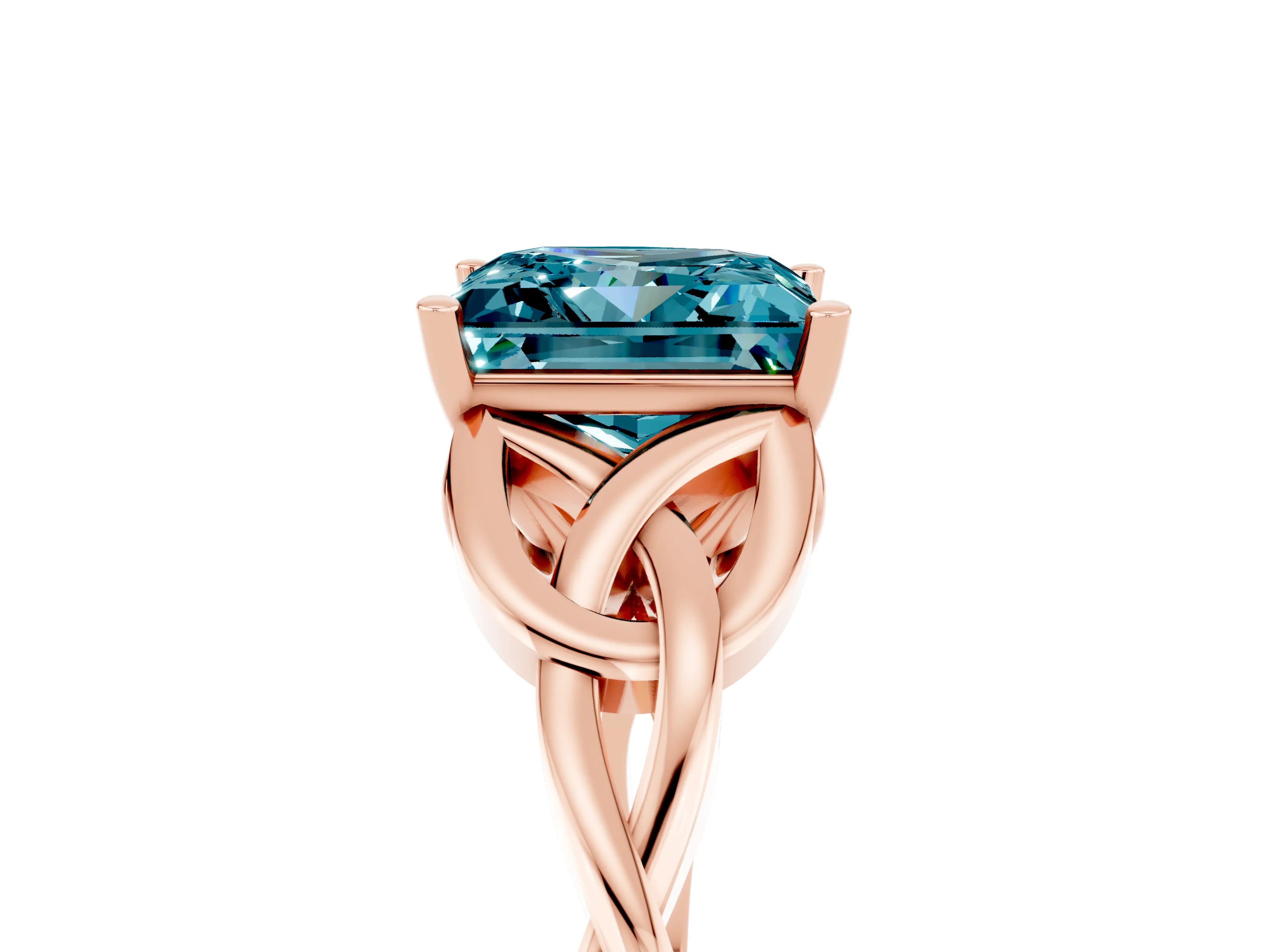 Rose gold Princess Cut Blue Topaz Solitaire Engagement Ring with Celtic Knot Band and Four-Prong Setting_5