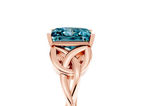 Rose gold Princess Cut Blue Topaz Solitaire Engagement Ring with Celtic Knot Band and Four-Prong Setting_5